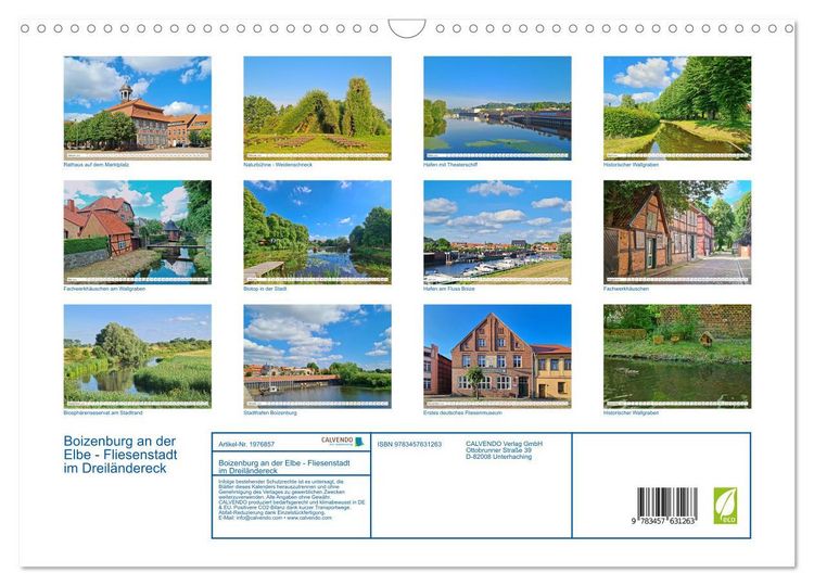Produktbild: Boizenburg an der Elbe - Fliesenstadt im Dreil&auml;ndereck (Wandkalender 2026 DIN A3 quer), CALVENDO Monatskalender
