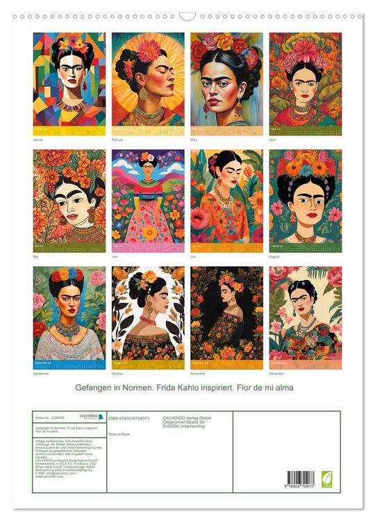 Produktbild: Gefangen in Normen. Frida Kahlo inspiriert. Flor de mi alma (Wandkalender 2026 DIN A2 hoch), CALVENDO Monatskalender