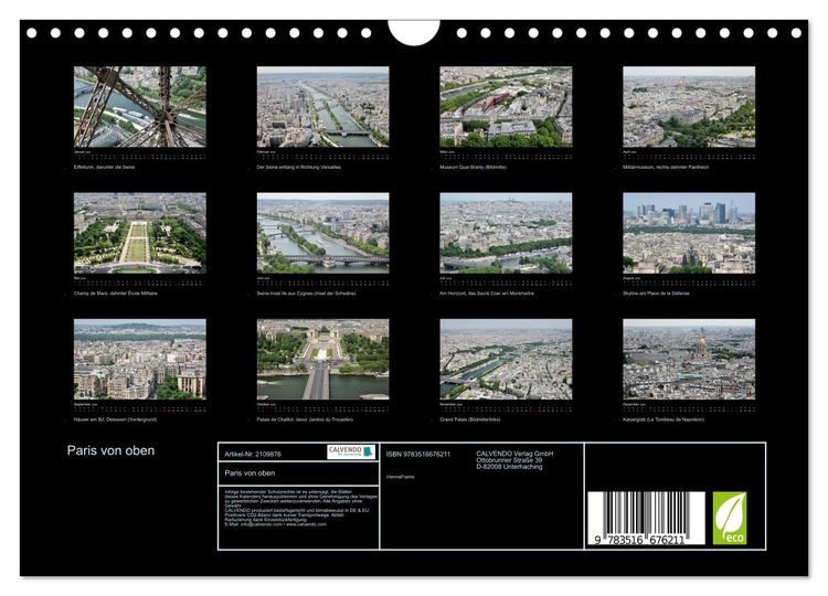 Produktbild: Paris von oben (Wandkalender 2026 DIN A4 quer), CALVENDO Monatskalender