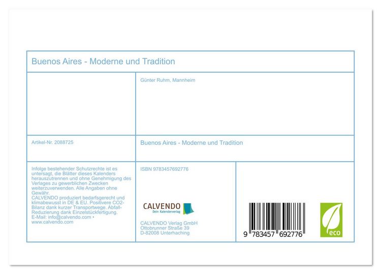 Produktbild: Buenos Aires - Moderne und Tradition (Tischkalender 2026 DIN A5 quer), CALVENDO Monatskalender