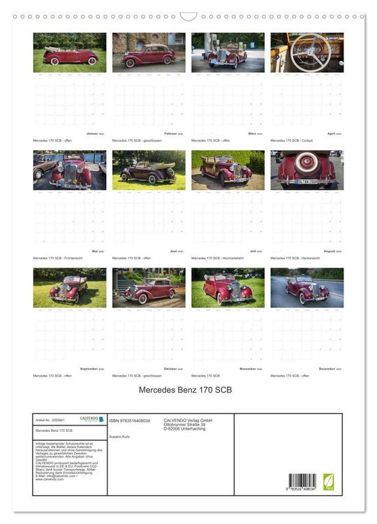 Produktbild: Mercedes Benz 170 SCB (Wandkalender 2026 DIN A2 hoch), CALVENDO Monatskalender