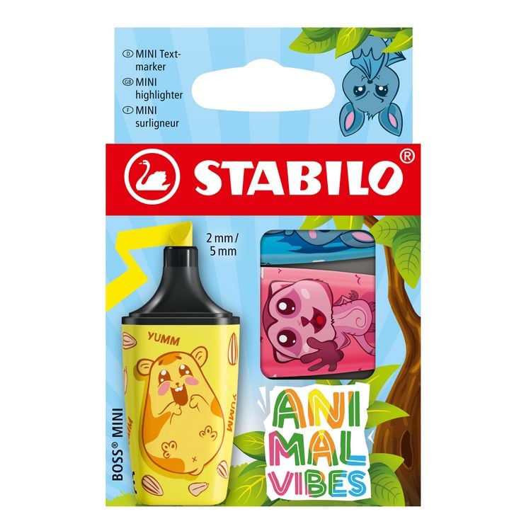 Produktbild: STABILO Textmarker BOSS MINI Animal Vibes, 3er Set - pink, gelb, blau