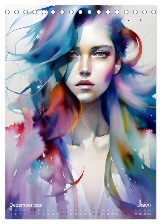 Produktbild: WILD FREI SCH&Ouml;N Aquarell-Portraits (Tischkalender 2026 DIN A5 hoch), CALVENDO Monatskalender