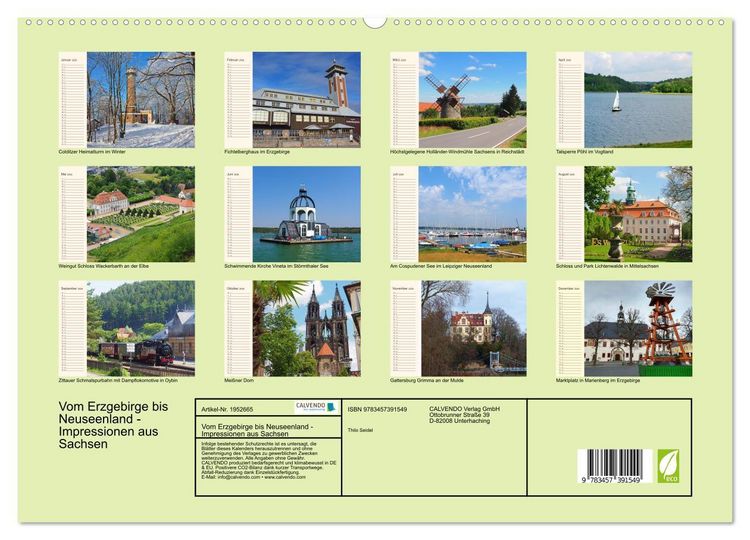 Produktbild: Vom Erzgebirge bis Neuseenland - Impressionen aus Sachsen (hochwertiger Premium Wandkalender 2026 DIN A2 quer), Kunstdruck in Hochglanz