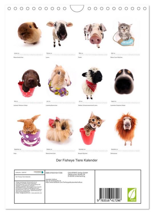 Produktbild: Der Fisheye Tiere Kalender (Wandkalender 2026 DIN A4 hoch), CALVENDO Monatskalender