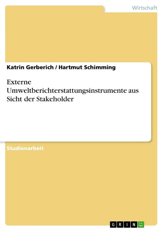 Produktbild: Externe Umweltberichterstattungsinstrumente aus Sicht der Stakeholder