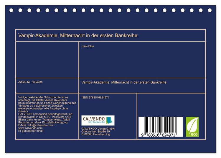 Produktbild: Vampir-Akademie: Mitternacht in der ersten Bankreihe (Tischkalender 2027 DIN A5 quer), CALVENDO Monatskalender