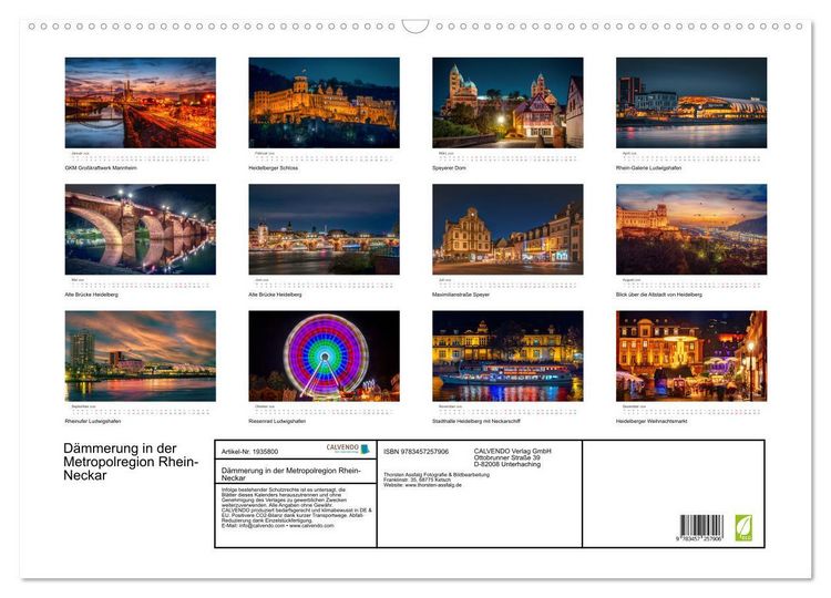 Produktbild: D&auml;mmerung in der Metropolregion Rhein-Neckar (Wandkalender 2026 DIN A2 quer), CALVENDO Monatskalender