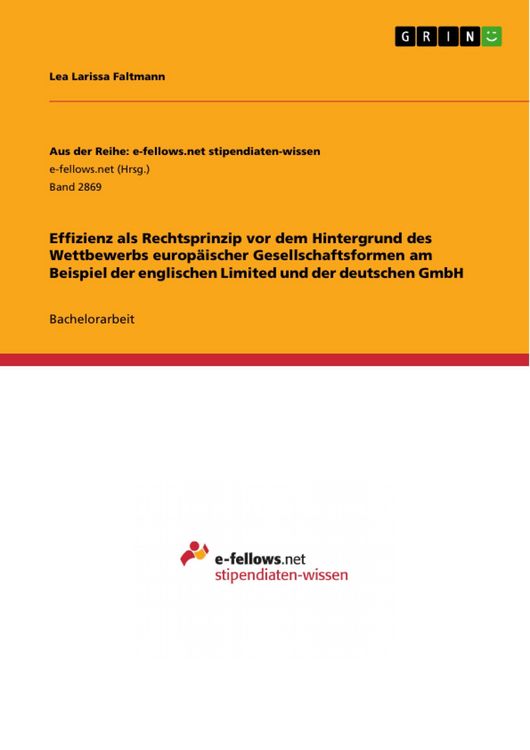 Produktbild: Effizienz als Rechtsprinzip vor dem Hintergrund des Wettbewerbs europ&auml;ischer Gesellschaftsformen am Beispiel der englischen Limited und der deutschen