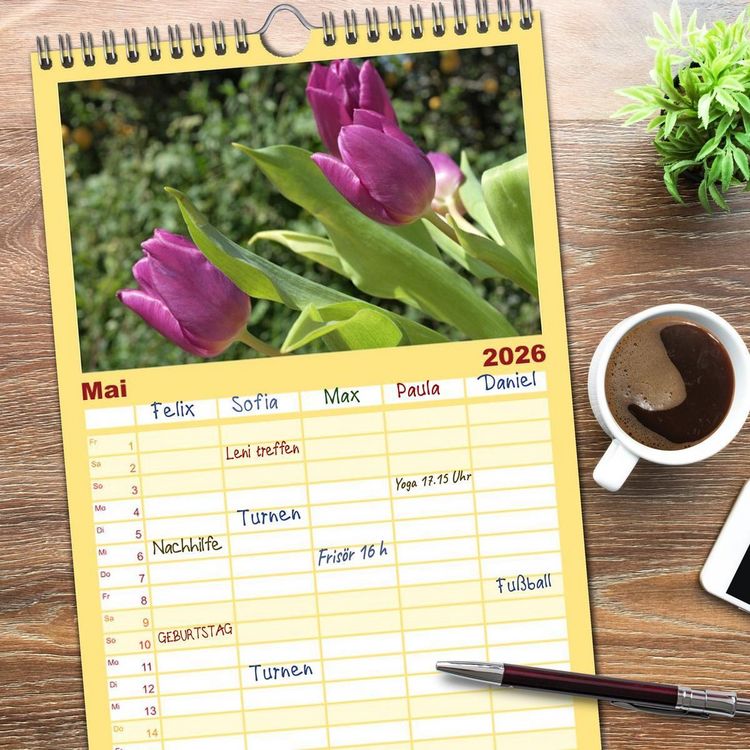 Produktbild: Familienplaner 2026 - Tulpentraum mit 5 Spalten (Wandkalender, 21 x 45 cm) CALVENDO