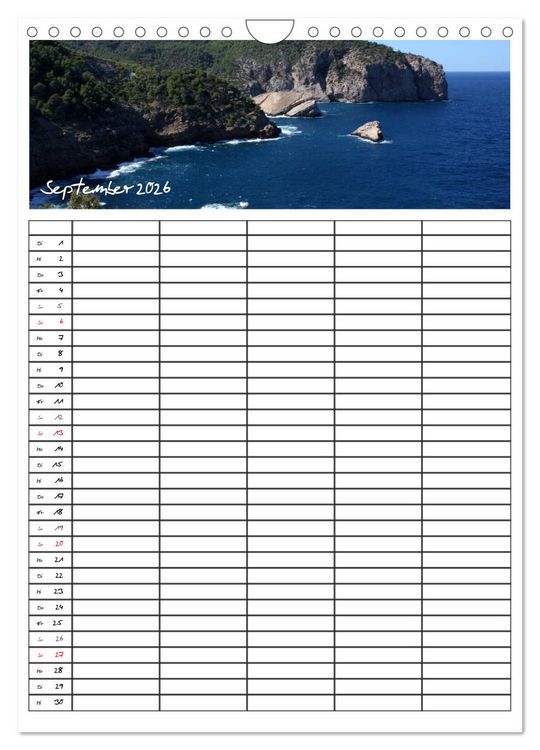 Produktbild: Ibiza / Familienplaner (Wandkalender 2026 DIN A4 hoch), CALVENDO Monatskalender
