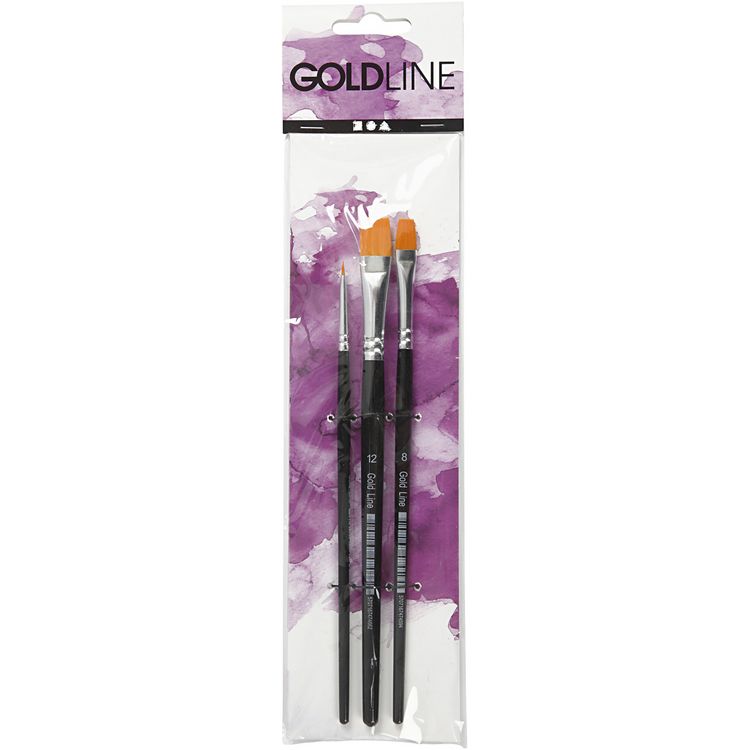 Produktbild: Creativ Company Gold Line Pinsel, Nr. 2+8+12, L 16,5-19 cm, B 3-12 mm, Flach, 3 Stk