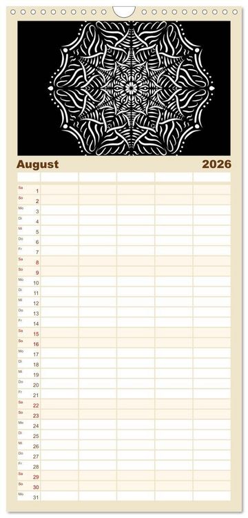 Produktbild: Familienplaner 2026 - Entspannung und Ruhe durch Mandalas mit 5 Spalten (Wandkalender, 21 x 45 cm) CALVENDO