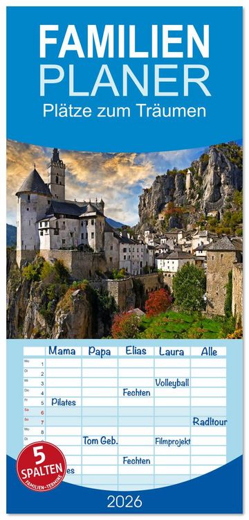 Produktbild: Familienplaner 2026 - Pl&auml;tze zum Tr&auml;umen mit 5 Spalten (Wandkalender, 21 x 45 cm) CALVENDO