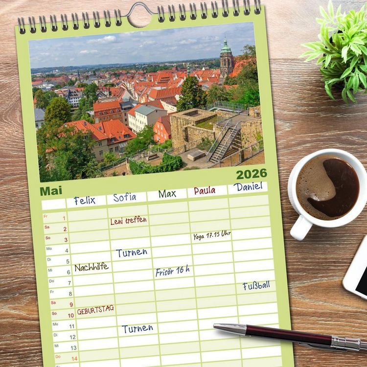 Produktbild: Familienplaner 2026 - Unterwegs in Pirna mit 5 Spalten (Wandkalender, 21 x 45 cm) CALVENDO