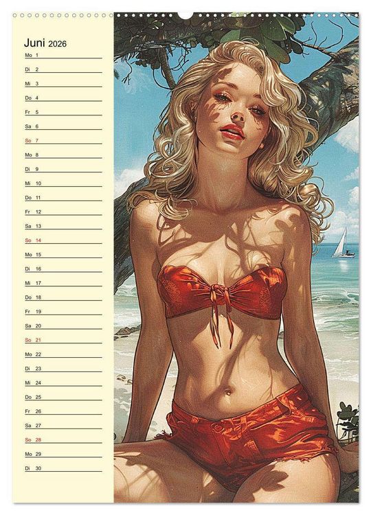 Produktbild: Pin-up-Girls. Sexappeal am Strand (hochwertiger Premium Wandkalender 2026 DIN A2 hoch), Kunstdruck in Hochglanz