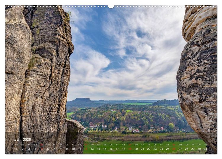 Produktbild: Elbsandsteingebirge - Rund um die Bastei (hochwertiger Premium Wandkalender 2026 DIN A2 quer), Kunstdruck in Hochglanz