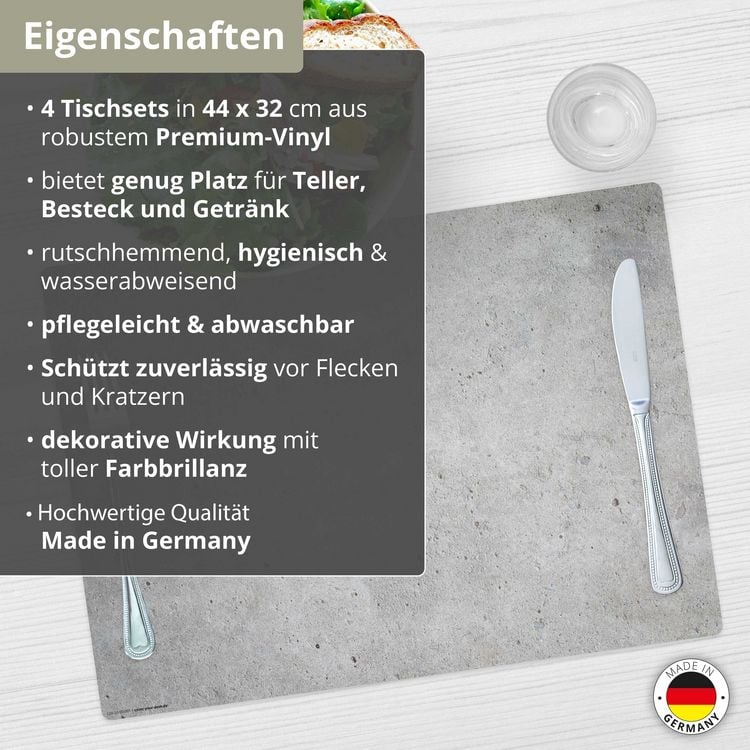 Produktbild: Tischsetmacher Tischsets Betonoptik hell, aus hochwertigem Vinyl (4 St&uuml;ck), 44 x 32 cm