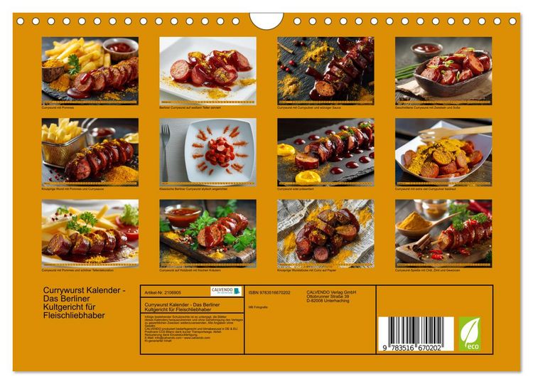 Produktbild: Currywurst Kalender - Das Berliner Kultgericht f&uuml;r Fleischliebhaber (Wandkalender 2026 DIN A4 quer), CALVENDO Monatskalender