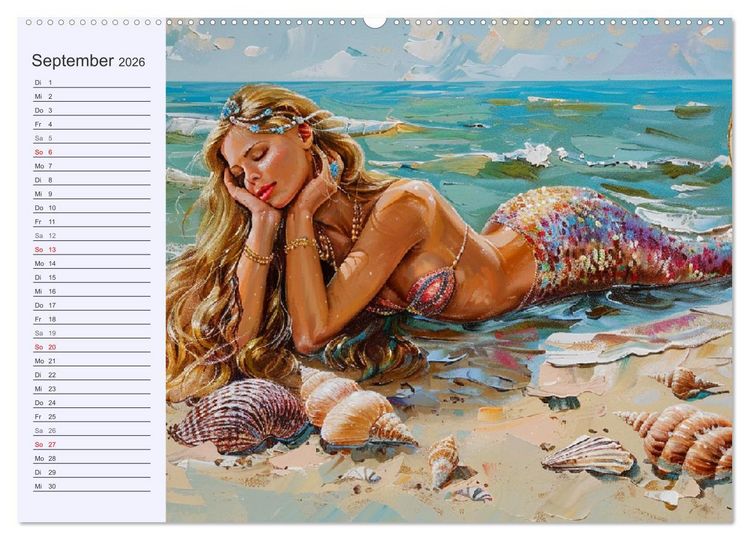 Produktbild: Meerjungfrauen. Zauberhafte Nixen-Paintings (hochwertiger Premium Wandkalender 2026 DIN A2 quer), Kunstdruck in Hochglanz