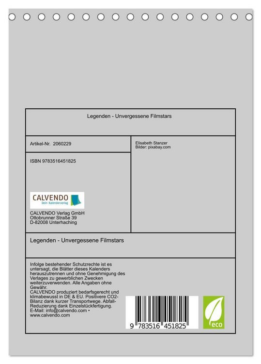 Produktbild: Legenden - Unvergessene Filmstars (Tischkalender 2026 DIN A5 hoch), CALVENDO Monatskalender