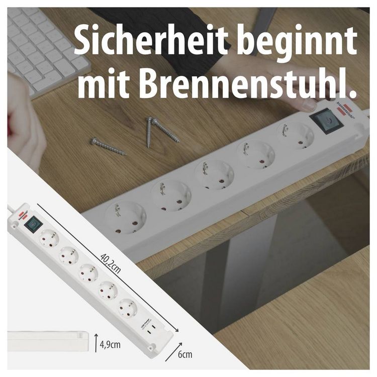 Produktbild: Brennenstuhl 1150660425 Steckdosenleiste mit Schalter Wei&szlig; Schutzkontakt 1 St.