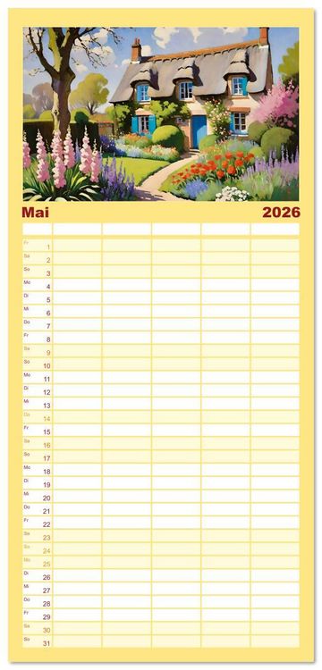 Produktbild: Familienplaner 2026 - Englische Cottages mit 5 Spalten (Wandkalender, 21 x 45 cm) CALVENDO