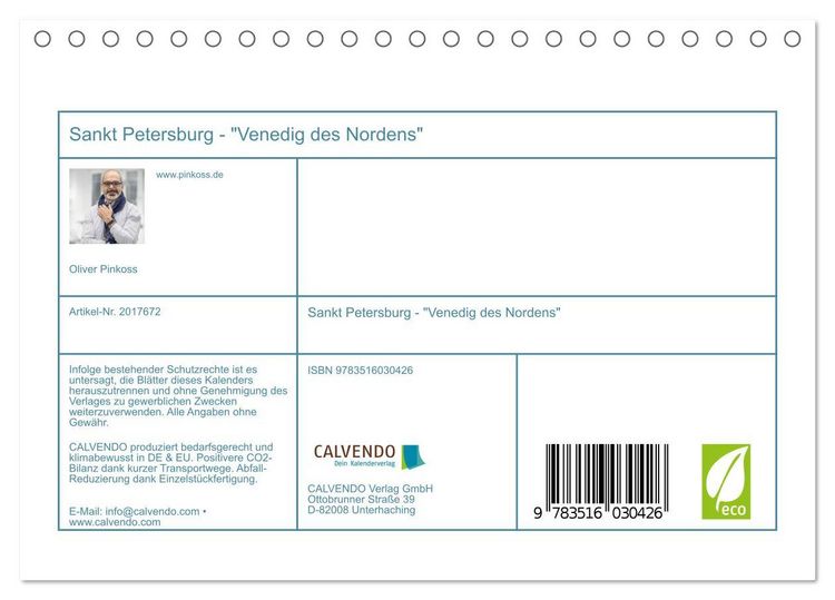 Produktbild: Sankt Petersburg - "Venedig des Nordens" (Tischkalender 2026 DIN A5 quer), CALVENDO Monatskalender