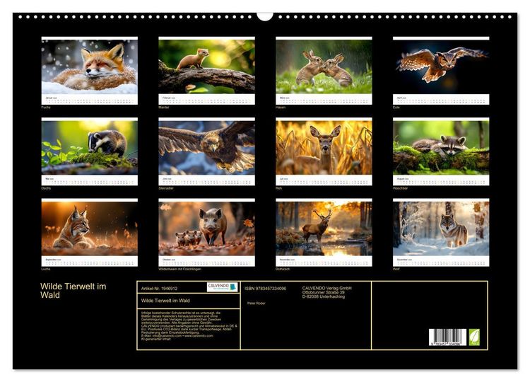Produktbild: Wilde Tierwelt im Wald (Wandkalender 2026 DIN A2 quer), CALVENDO Monatskalender