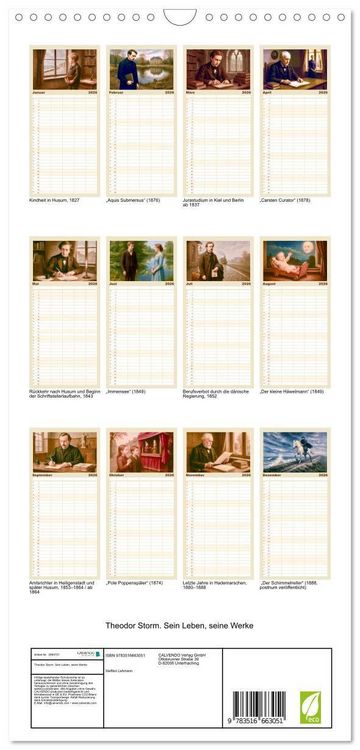 Produktbild: Familienplaner 2026 - Theodor Storm. Sein Leben, seine Werke mit 5 Spalten (Wandkalender, 21 x 45 cm) CALVENDO