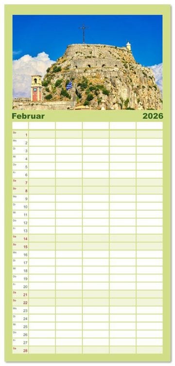 Produktbild: Familienplaner 2026 - Mediterraner Zauber - Korfu in all seinen Facetten mit 5 Spalten (Wandkalender, 21 x 45 cm) CALVENDO