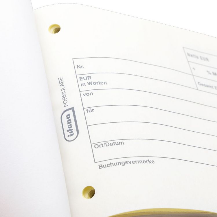 Produktbild: Idena Quittung selbstdurchschreibend MwSt. separat ausgewiesen DIN A6 quer 2x40 Blatt