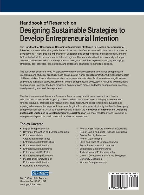 Produktbild: Handbook of Research on Designing Sustainable Strategies to Develop Entrepreneurial Intention