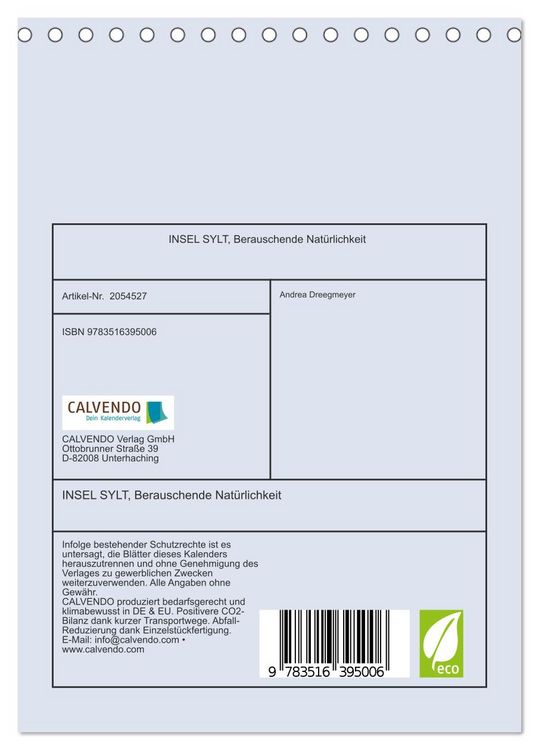 Produktbild: INSEL SYLT, Berauschende Nat&uuml;rlichkeit (Tischkalender 2026 DIN A5 hoch), CALVENDO Monatskalender