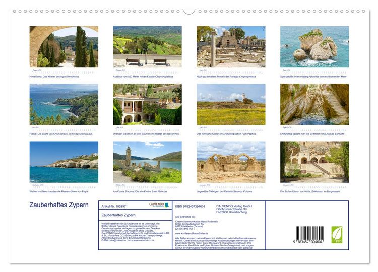 Produktbild: Zauberhaftes Zypern (hochwertiger Premium Wandkalender 2026 DIN A2 quer), Kunstdruck in Hochglanz
