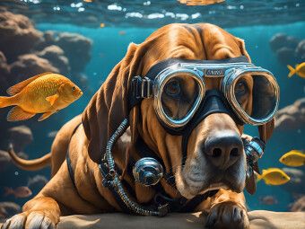 Produktbild: CALVENDO Puzzle Bluthund Pluto mit Schwimmbrille beim Tauchen | 1000 Teile Lege-Gr&ouml;&szlig;e 64x48cm Foto-Puzzle f&uuml;r gl&uuml;ckliche Stunden