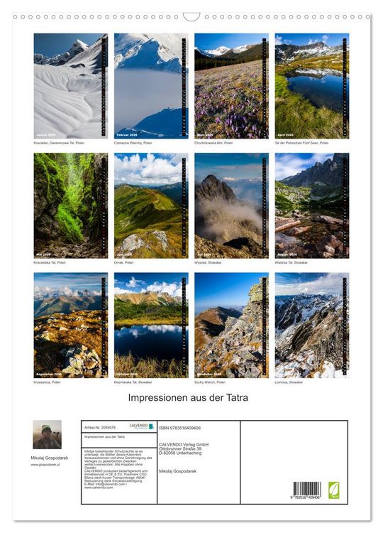 Produktbild: Impressionen aus der Tatra (Wandkalender 2026 DIN A2 hoch), CALVENDO Monatskalender