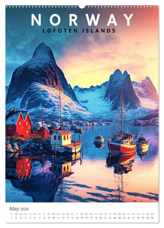 Produktbild: Lofoten Islands - Old School Poster Style (Wall Calendar 2026 DIN A2 portrait), CALVENDO 12 Month Wall Calendar