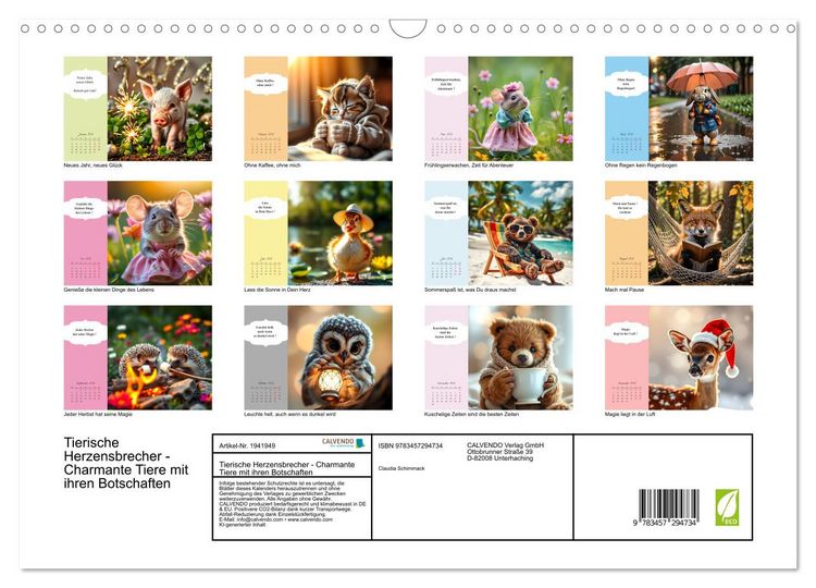 Produktbild: Tierische Herzensbrecher - Charmante Tiere mit ihren Botschaften (Wandkalender 2026 DIN A3 quer), CALVENDO Monatskalender