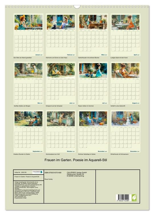 Produktbild: Frauen im Garten. Poesie im Aquarell-Stil (Wandkalender 2027 DIN A2 hoch), CALVENDO Monatskalender