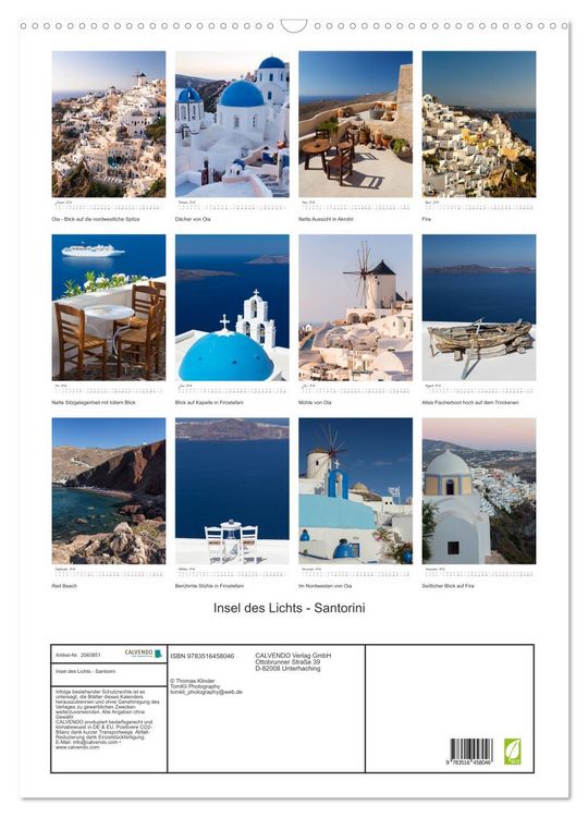 Produktbild: Insel des Lichts - Santorini (Wandkalender 2026 DIN A2 hoch), CALVENDO Monatskalender