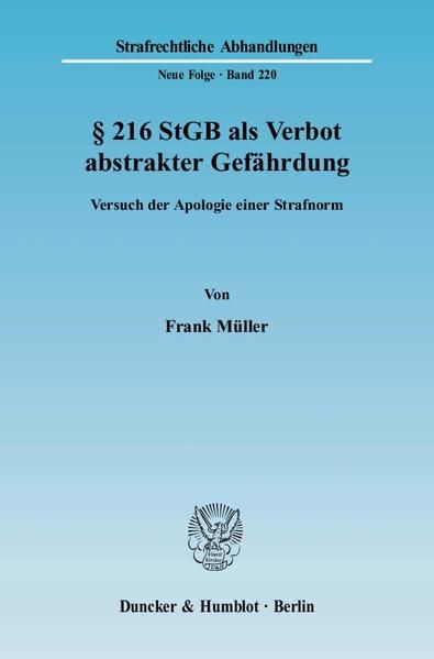 Produktbild: &sect; 216 StGB als Verbot abstrakter Gef&auml;hrdung.