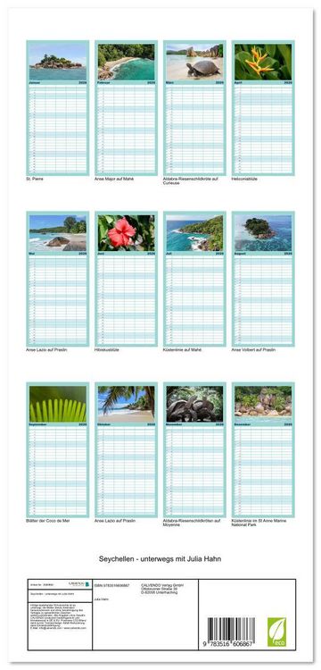 Produktbild: Familienplaner 2026 - Seychellen - unterwegs mit Julia Hahn mit 5 Spalten (Wandkalender, 21 x 45 cm) CALVENDO