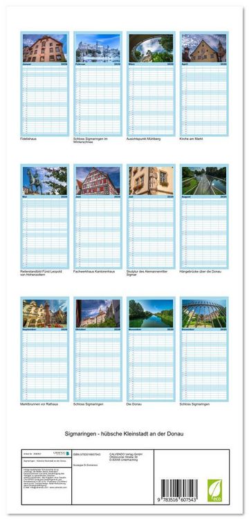 Produktbild: Familienplaner 2026 - Sigmaringen - h&uuml;bsche Kleinstadt an der Donau mit 5 Spalten (Wandkalender, 21 x 45 cm) CALVENDO