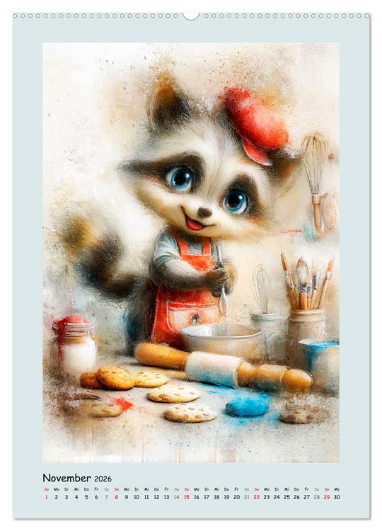 Produktbild: Putzige Waschb&auml;ren. Zauberhafte Cartoon-Momente (hochwertiger Premium Wandkalender 2026 DIN A2 hoch), Kunstdruck in Hochglanz