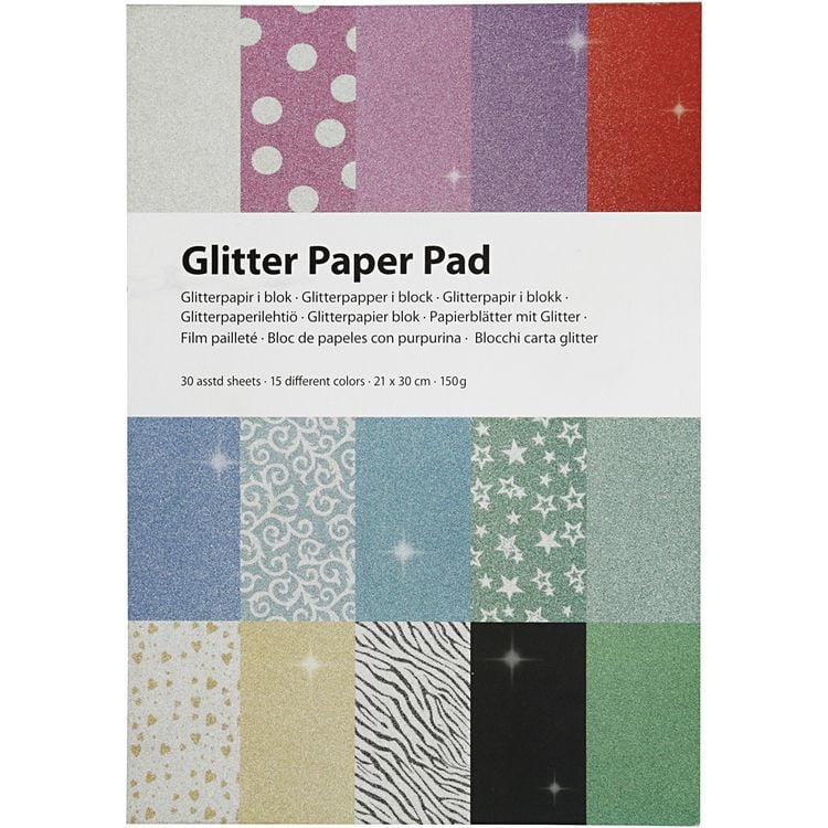 Produktbild: Creativ Company Papierbl&auml;tter mit Glitter, A4, Blatt 210x297 mm, 150 g, 30 Blatt