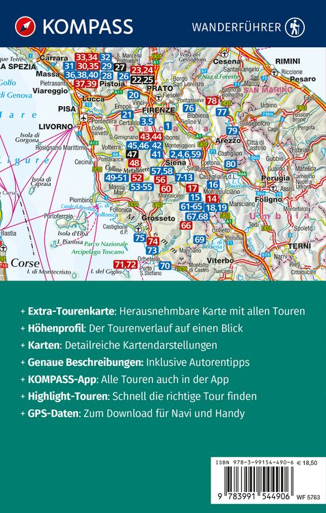 Produktbild: KOMPASS Wanderf&uuml;hrer Toskana, 80 Touren mit Extra-Tourenkarte