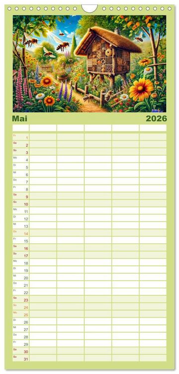 Produktbild: Familienplaner 2026 - Tiere im Garten - Tierische Begegnungen in der gr&uuml;nen Oase mit 5 Spalten (Wandkalender, 21 x 45 cm) CALVENDO