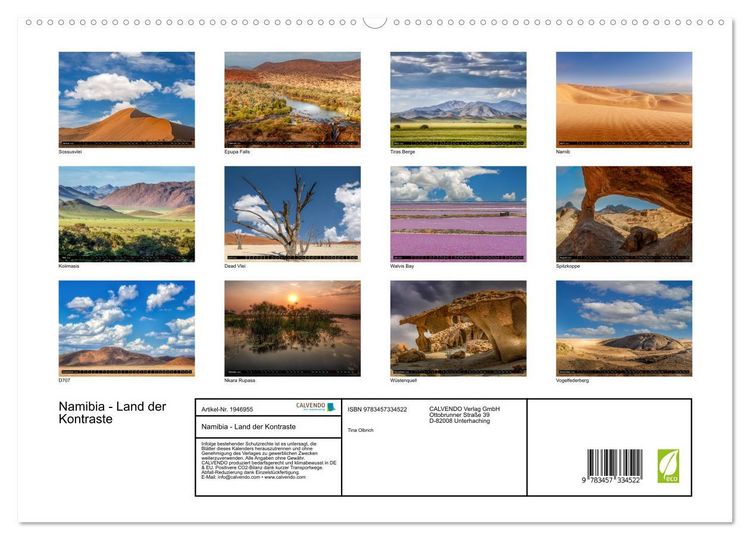 Produktbild: Namibia - Land der Kontraste (hochwertiger Premium Wandkalender 2026 DIN A2 quer), Kunstdruck in Hochglanz
