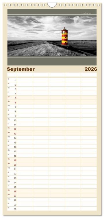 Produktbild: Familienplaner 2026 - Der Pilsumer Leuchtturm mit 5 Spalten (Wandkalender, 21 x 45 cm) CALVENDO